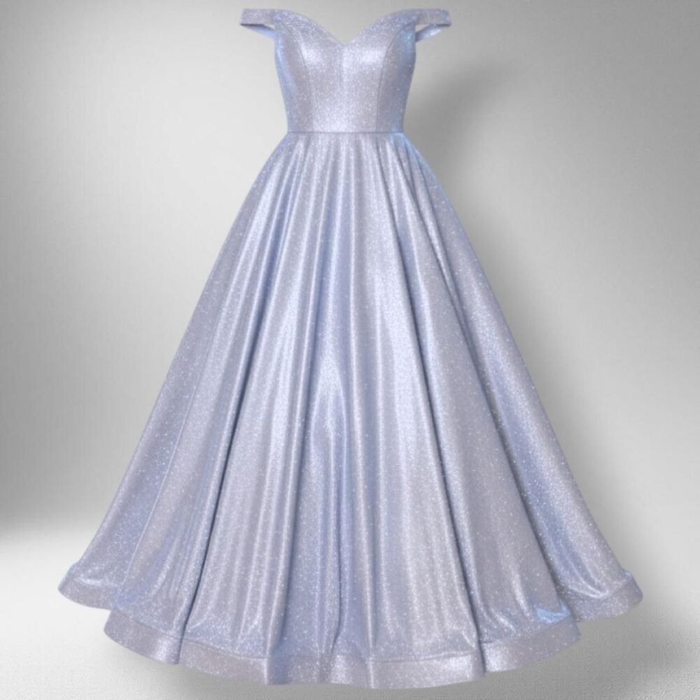 Camille La Vie Silver & Blue Glitter Holographic Prom Dress – Size 4